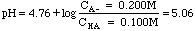 pH = 4.76 + log(0.200M/0.100M) = 5.06
